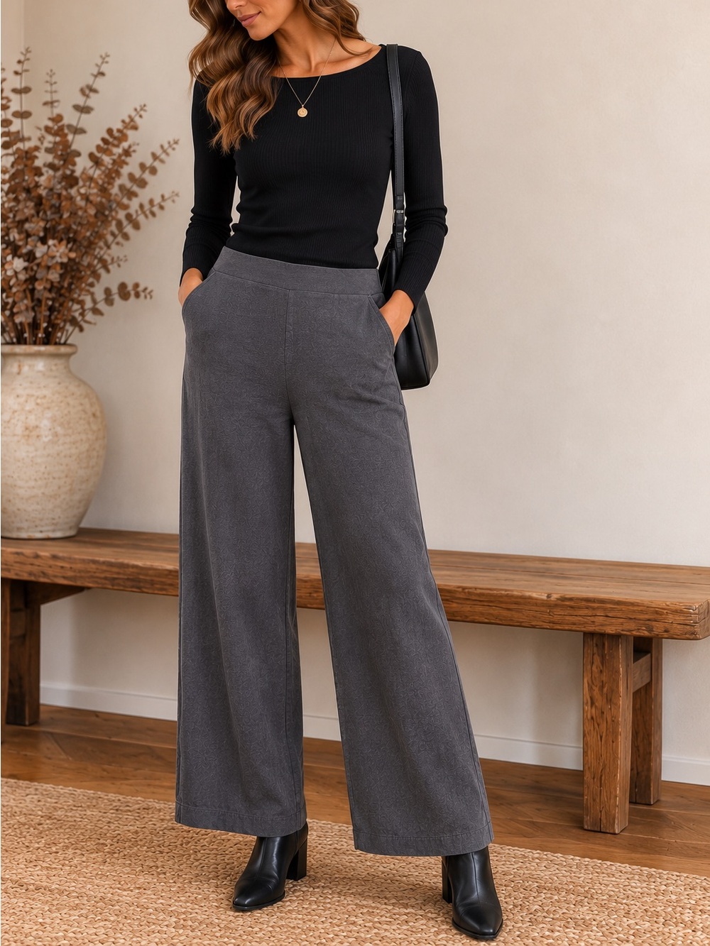 Women’s Wide-Leg Linen Blend Pants - Gray